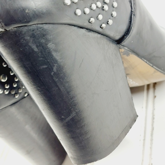 Report Mahogany Block Heel Pointy Toe Studded Ankle Boots E3 - Picture 12 of 13